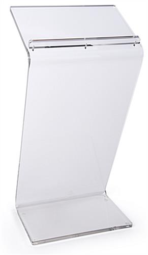 Back view of clear acrylic Z shape podium