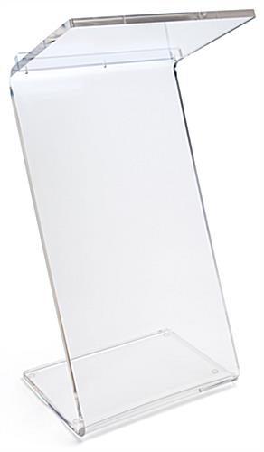 Side profile of clear acrylic Z shape podium 