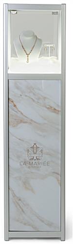 Floor standing custom graphic light up museum pedestal features clear glass display panes 