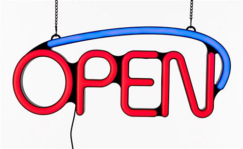 NEW LED OPEN Sign Horizontal Hanging Chain,Bright Large Sign 23" Blue Red 