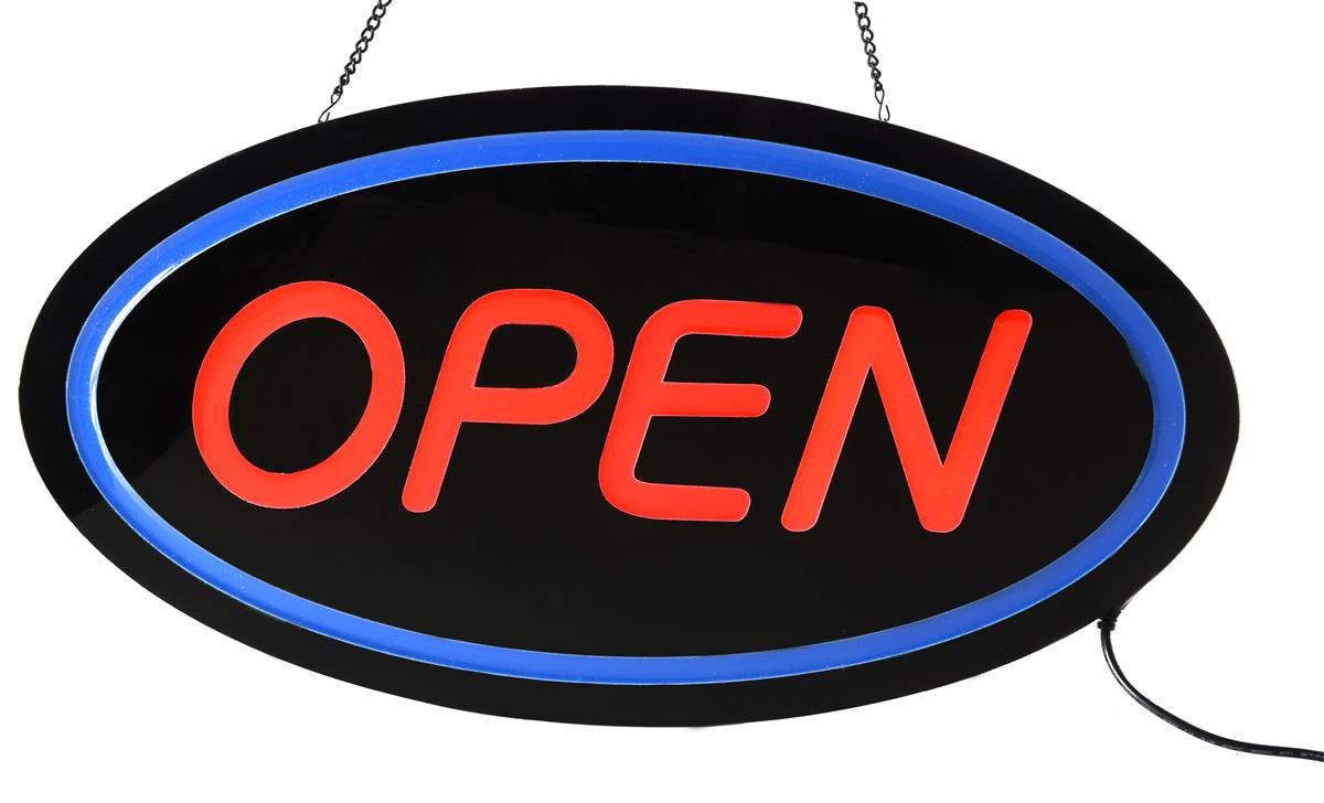 thumbnail interactive-video image 1 of WNS LED Neon Open Sign – Animated Red & Blue Oval – Illuminated For Store Window Or Shop 1 of 3