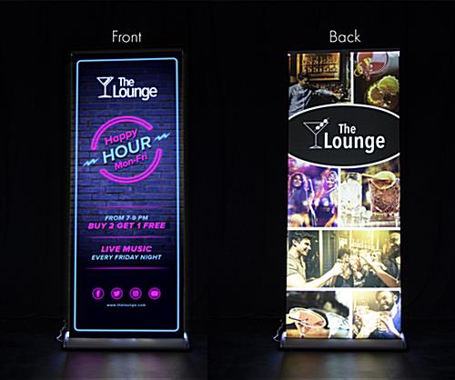 Backlit banner stand with personalized full-color artwork