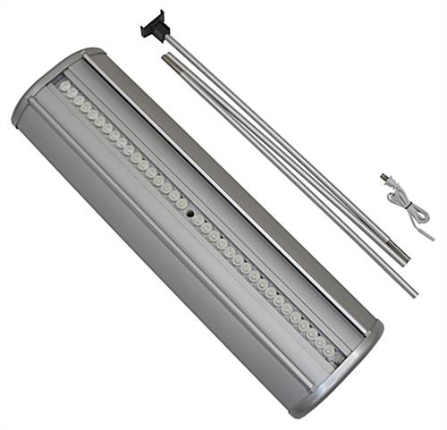 Backlit banner stand with silver LED retractable base