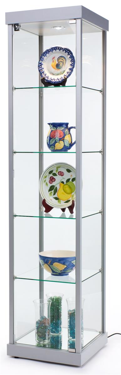 Tall Glass Display Cabinet 1 Door Mirrored LED Light LED Shelves Lock Toys Vapes 