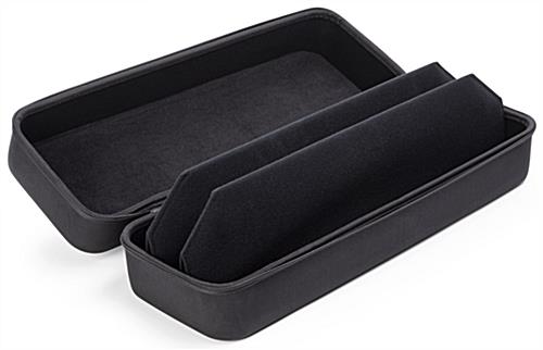 Covered hard travel case for lighting with 3-pocket interior 
