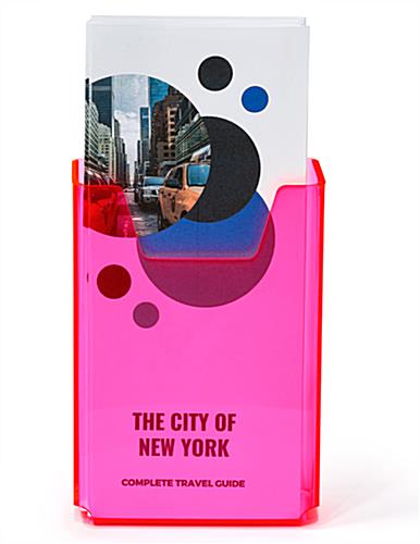Pink brochure holder in bright neon color