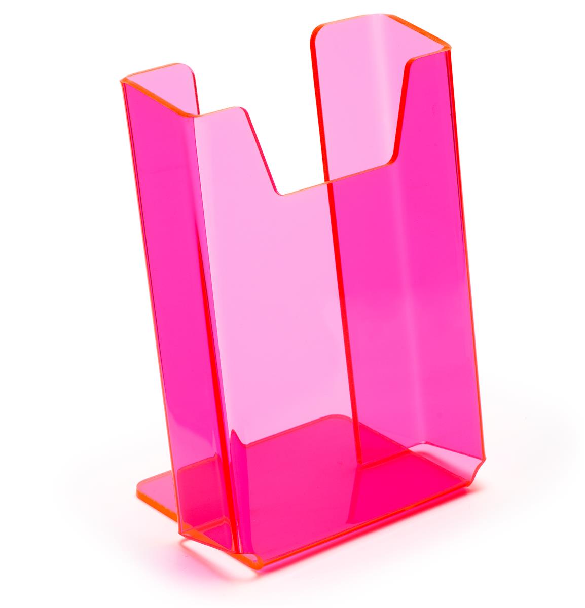 Pink Tri fold Display Brochure Holder Wall Mount Rack or Desk Top 4" W 