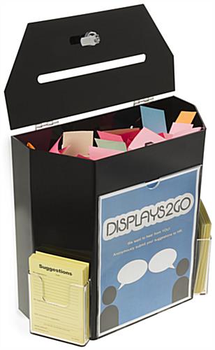 Black Suggestion Box with 2 Pockets - Lockable Lid