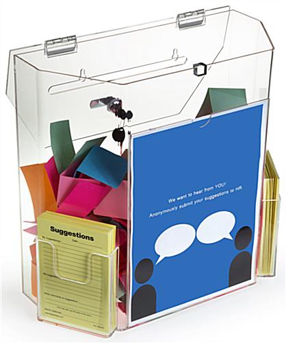 Clear Suggestion Box with Brochure Pockets - See Through Construction