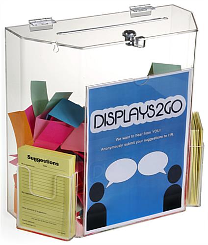 Clear Suggestion Box with Brochure Pockets for Collections