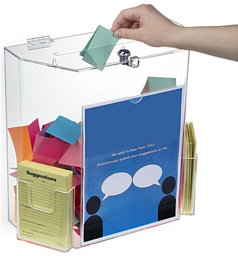 Clear Suggestion Box with Brochure Pockets & Set of 2 Keys 