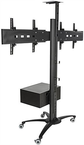 Dual Screen TV Stand With Power Distribution, Wheeled Base