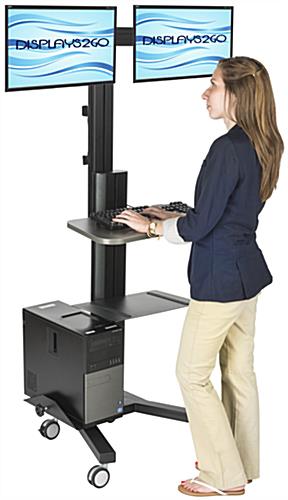 Multi-Monitor Standing Computer Cart, Sit or Stand