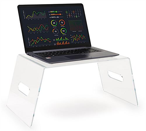 Acrylic laptop riser with 16.5 x 9.5 surface area