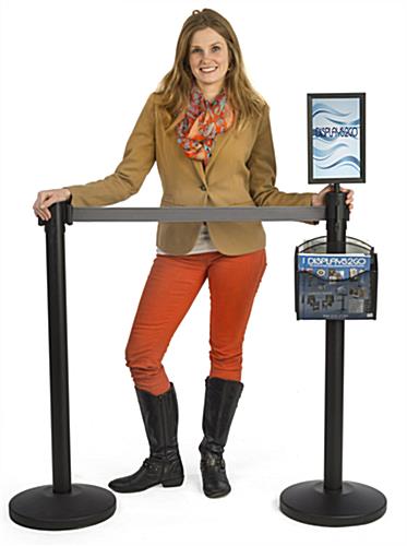 Stanchion w/ (2) Literature Pockets & Sign Holder & Gray Belt – Double Sided Display 