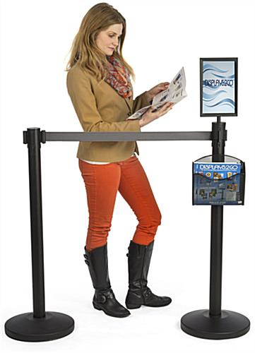 Stanchion w/ Literature Pocket & Sign Holder & Gray Belt – Includes 2 Poles 