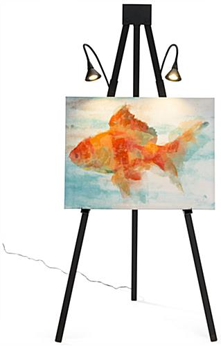 Illuminated gallery standing easel lights paintings without extra hardware