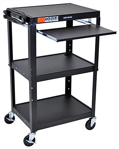 Adjustable AV Carts w/ Included Power Outlet & Slide-Out Shelf