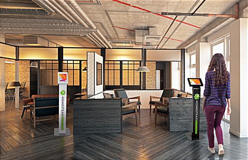 Magnetic graphics for navigator series tablet floor stands is a unique solution to incorporate logos 