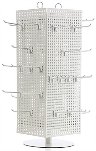 Countertop Pegboard Display with White Hooks - Rotating