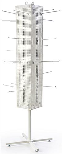 White Pegboard Display Rack with X-Shaped Base