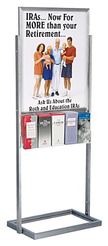 Silver 22x28 Inch Poster Size Snap Open Frames with 2 Steel Shelves Free-Standing Double-Sided Poster Display Stand with Literature Racks 
