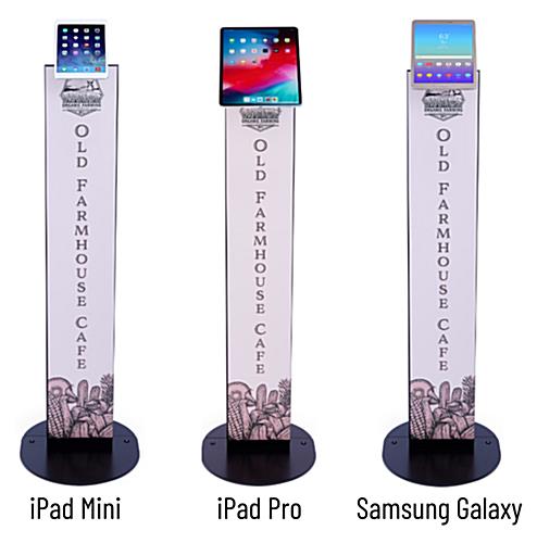 Magnetic tablet kiosk stand can attach to multiple tablets