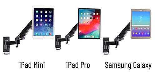 Articulating arm tablet mount can hold multiple tablets