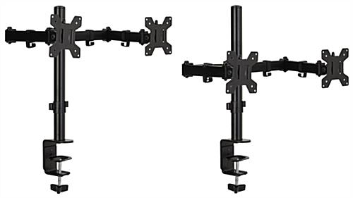 Dual monitor articulating desk mount is height adjustable 