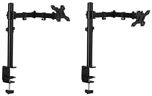 Articulating desktop monitor arm has a tilting mechanism