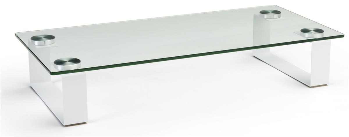 Glass Desktop Monitor Stand With Block Legs White Base Glass Desktop Monitor Stand With Block, Glass Monitor Stand