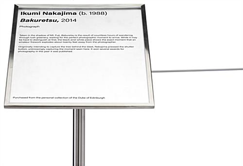 Stanchion angled gallery sign holder cap holds artwork info