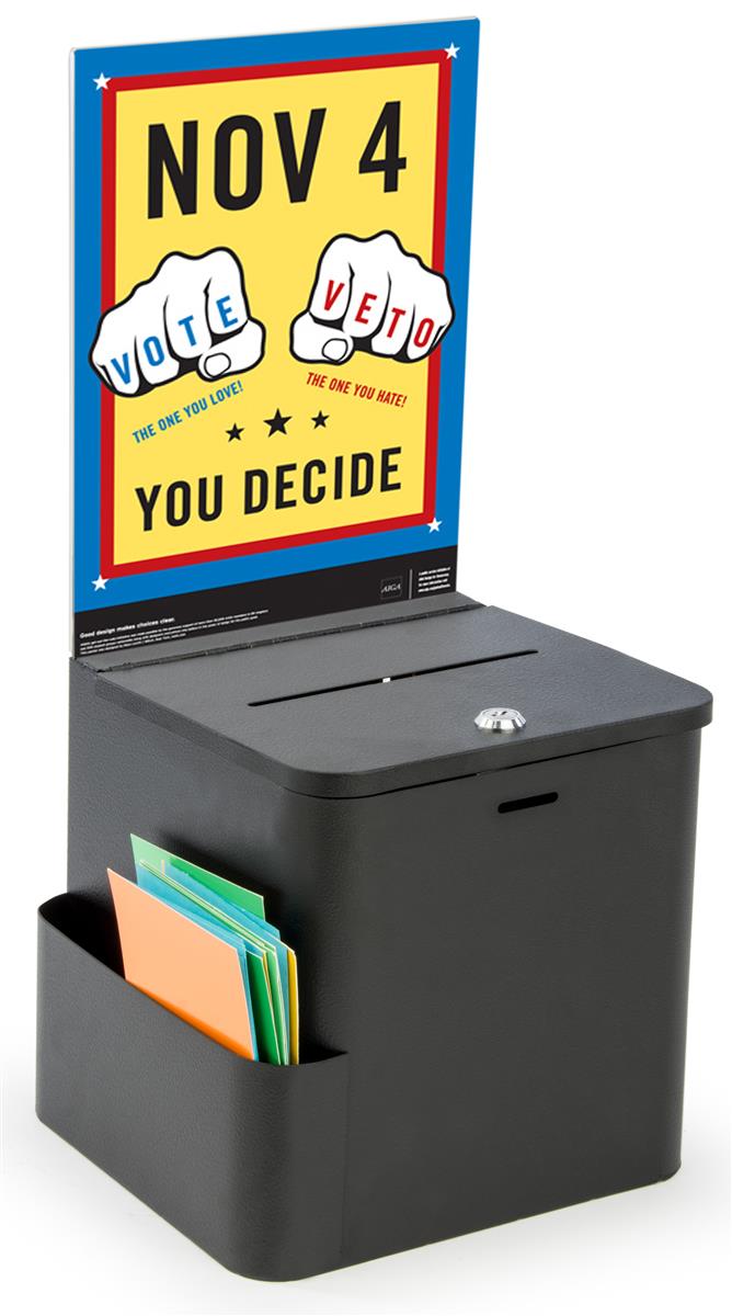Black Donation Ballot Box with Lock 8.5" x 11" Sign Holder with Tri Fold 
