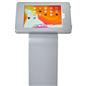 Silver locking iPad tablet floor stand rotates to portrait and landscape orientation