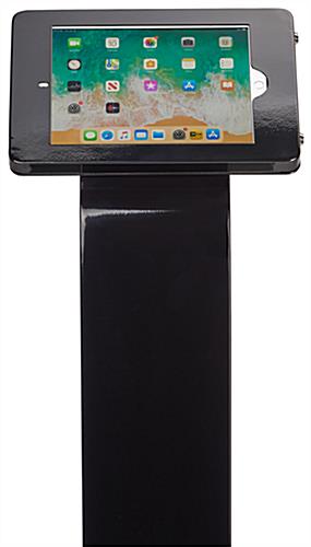 Black locking iPad tablet floor stand with hidden audio port