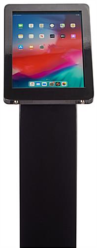 Black rotating standing iPad floor kiosk with internal 4 outlet power strip