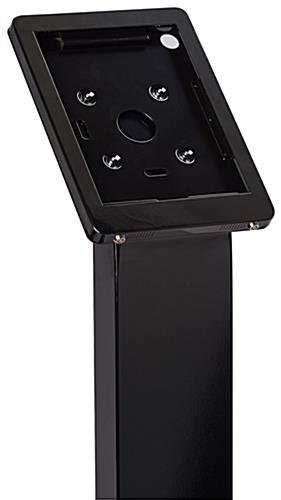 Black rotating standing iPad floor kiosk with dual locking enclosure
