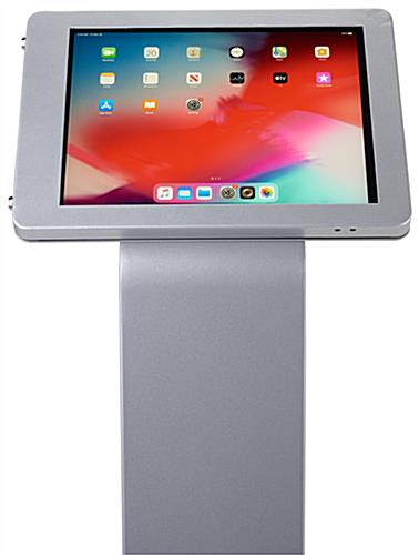 Silver rotating standing iPad floor kiosk with hidden home button