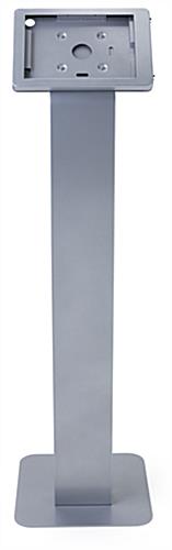 Silver rotating standing iPad floor kiosk with dual locking enclosure