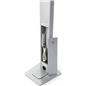Silver rotating standing iPad floor kiosk with back panel opening