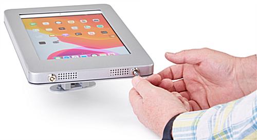 Silver locking wall mount iPad enclosure with dual locking and keys
