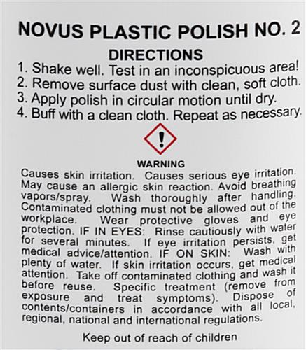 NOVUS complete plastic polish kit with warning information for fine scratch remover