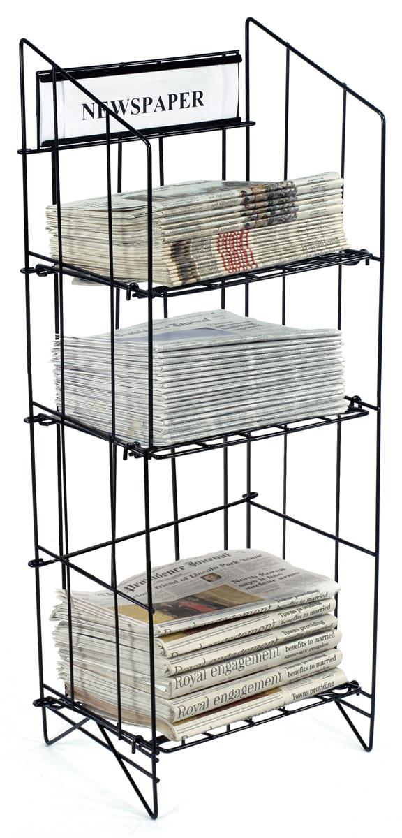 HJW Storage Rack Sturdy Iron Newspaper Rack Information Shelf Large Capacity Newspaper Magazine
