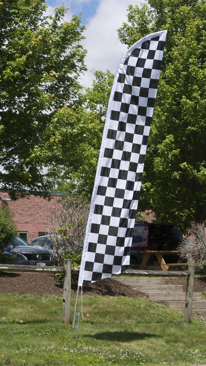 CHECKERED Red White Car Racing Swooper Banner Feather Flutter Curved Top Flag 