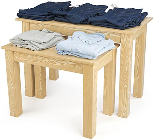 Wood Nesting Tables Promoting Merchandise