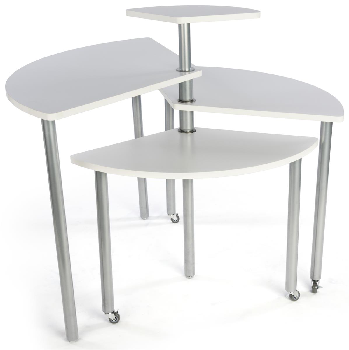 WHITE  & CHROME SMALL TWO TIER RETAIL STORE FIXTURE MERCHANDISE DISPLAY TABLE 