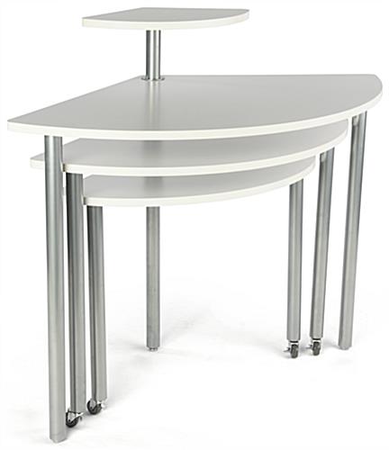 White Rotating Retail Display Table with Multiple Layers