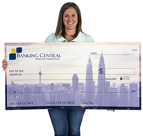 Custom oversized dry-erase prize check with digital UV printing technology 