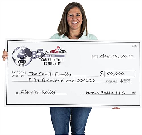 Non-laminated giant custom novelty check for one time use 