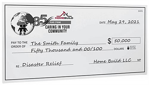 Giant custom novelty check with permanent text fields 